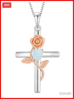 Sterling Silver Cross Necklace Rose Flower Heart Opal Adjustable 18-19.2in